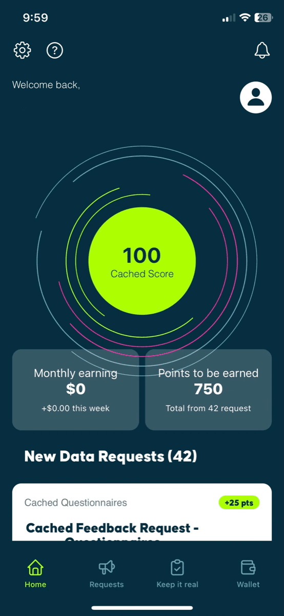 Cached app: home screen
